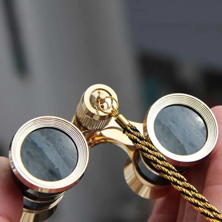 3x25mm 經典女士戲劇觀賞望遠鏡帶鏈條，黑色帶鏈條