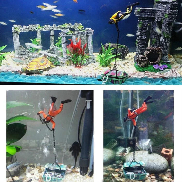 氣動魚缸裝飾潛水員尋寶蛙人水族箱魚缸景觀