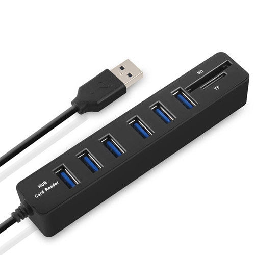 多功能 USB 2.0 集線器 USB 分接器高速 6 埠含 TF SD 卡讀卡器
