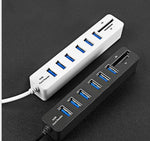多功能 USB 2.0 集線器 USB 分接器高速 6 埠含 TF SD 卡讀卡器