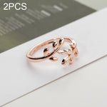2 件套女性時尚生命樹樹枝葉可調節開口戒指