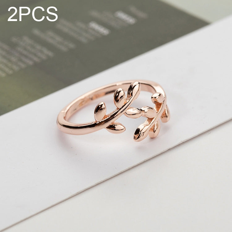 2 件套女性時尚生命樹樹枝葉可調節開口戒指