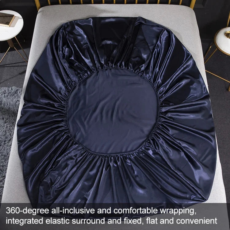 家用冰絲仿真絲四件套枕套平單床笠套裝，美國全尺寸/英國雙人：138x190x35cm，美國皇后/英國大號：153x203x35cm，美國特大號：198x203x35cm，英國超大號：180x200x35cm，美國特大號：198x203x35cm