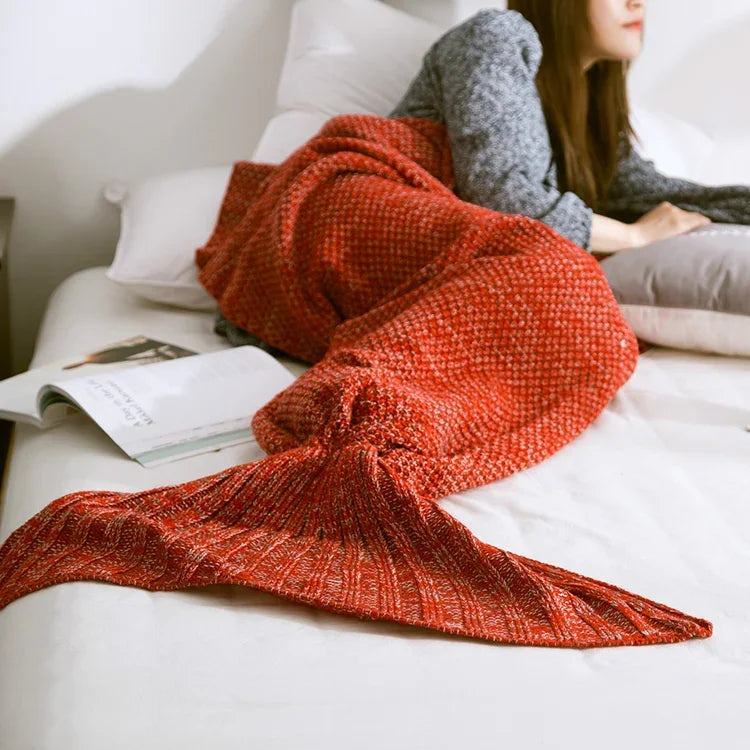 成人美人魚尾毯超柔軟針織睡眠毯，90 X50cm，140 X70cm
