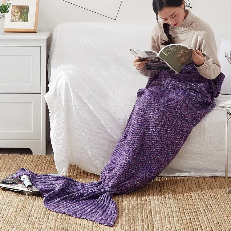 成人美人魚尾毯超柔軟針織睡眠毯，90 X50cm，140 X70cm