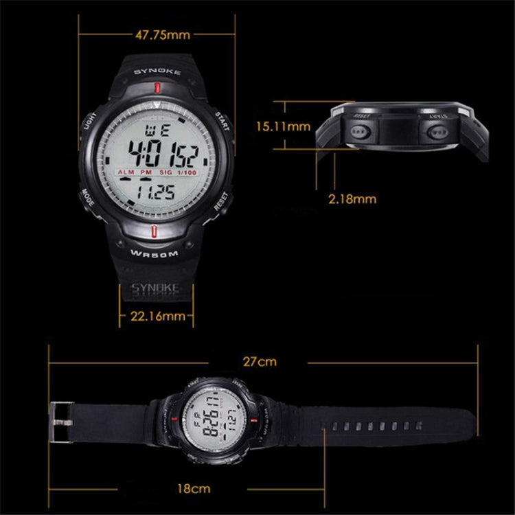 SYNOKE 61576 生活防水 LED 運動手錶，男款，黑色，灰色