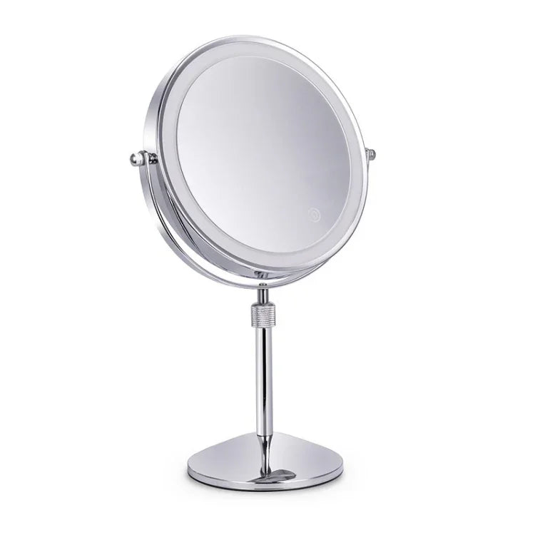 桌面雙面圓形LED發光化妝鏡 可升降放大鏡 平面+3倍放大(8英寸可充電)、平面+5倍放大(8英寸可充電)、平面+7倍放大(8英寸可充電)