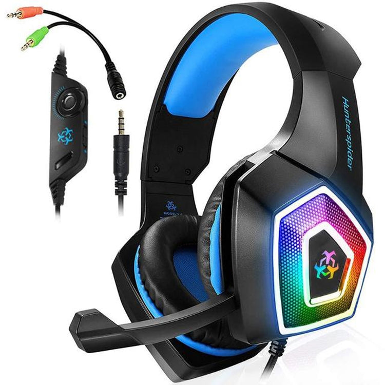 V1 3.5mm RGB 彩色發光線控遊戲耳機，線長：2.2米