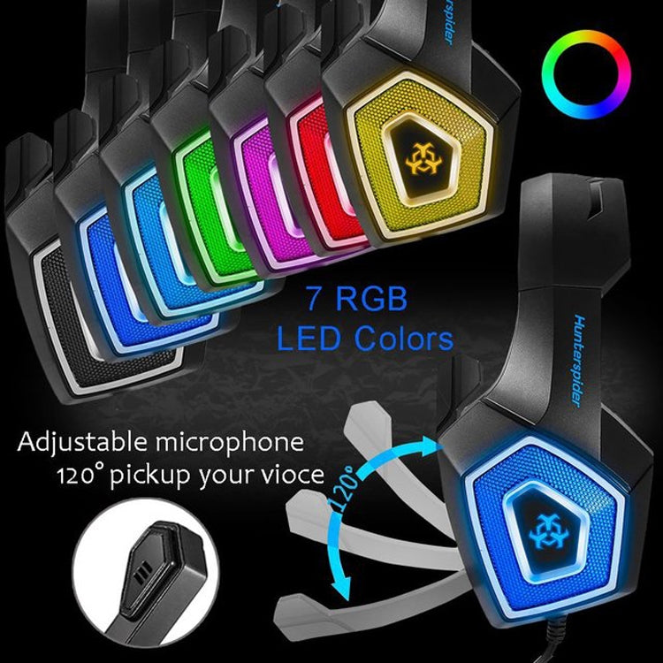 V1 3.5mm RGB 彩色發光線控遊戲耳機，線長：2.2米