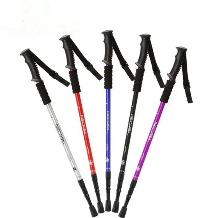 NECASIL 三節鋁合金直柄伸縮登山杖，三節（黑色），三節（紅色），三節（藍色），三節（銀色）