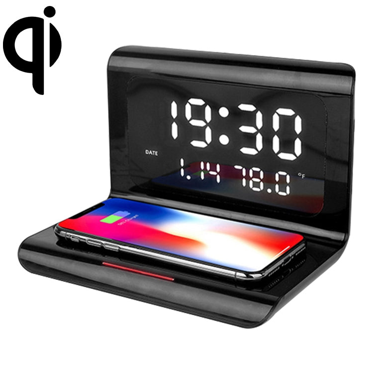 10W QI 通用多功能手機無線充電器，含鬧鐘及時間／日曆／溫度顯示，RT1 10W（黑色）