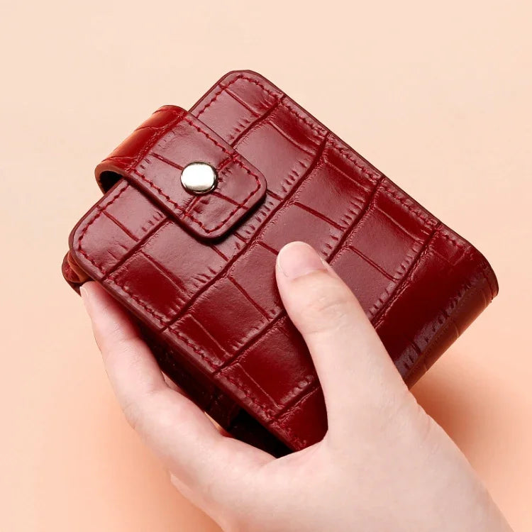 簡約牛皮鱷魚紋口紅包收納便攜化妝包帶鏡子