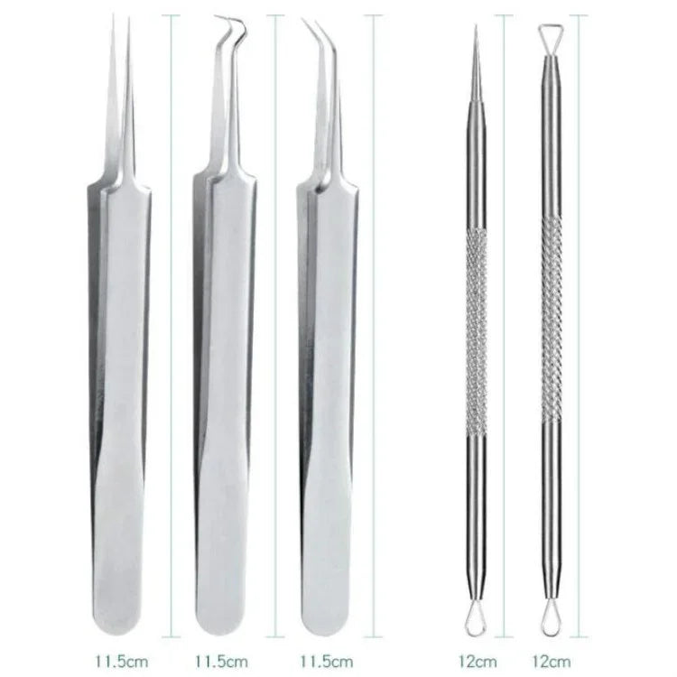 5件套痘痘針不鏽鋼痘痘夾擠壓粉刺工具，5合1