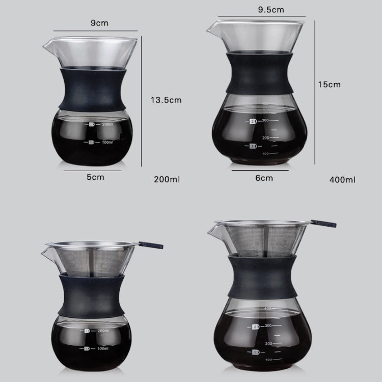 耐高溫咖啡壺，200ml帶濾網，400ml帶濾網，200ml不帶濾網，400ml不帶濾網