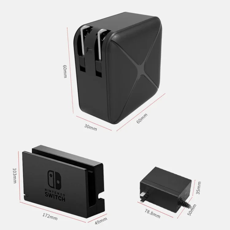 多功能投影及充電交流電源適配器底座，支援Android/PC/Lite Switch，黑色+美國插頭，黑色+歐洲插頭，黑色+英國插頭