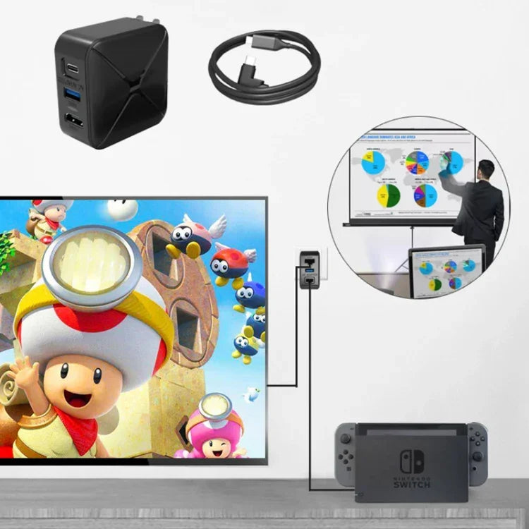 多功能投影及充電交流電源適配器底座，支援Android/PC/Lite Switch，黑色+美國插頭，黑色+歐洲插頭，黑色+英國插頭