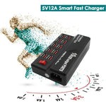 100-240V USB 介面智能快充數字電子充電器多功能充電器，美規插頭，10 端口，12 端口