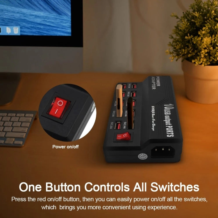 100-240V USB 介面智能快充數字電子充電器多功能充電器，美規插頭，10 端口，12 端口