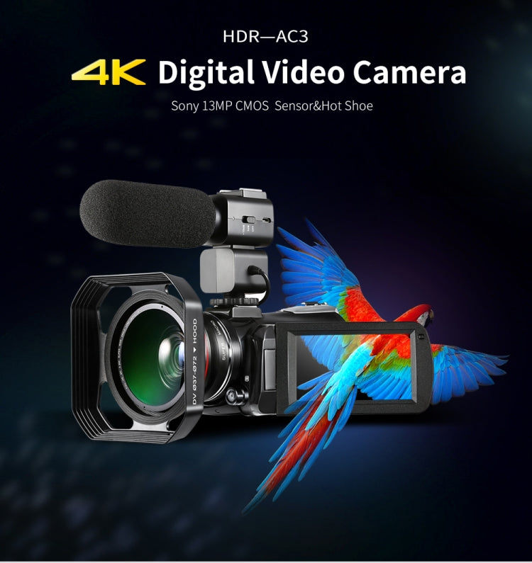 ORDRO AC3 3.1 吋 IPS 螢幕 4K 全高清 13MP 夜視 WiFi 直播攝錄機 DV 數碼相機，標準版，標準版 + 麥克風，標準版 + 麥克風 + 手持支架，標準版 + 麥克風 + 補光燈