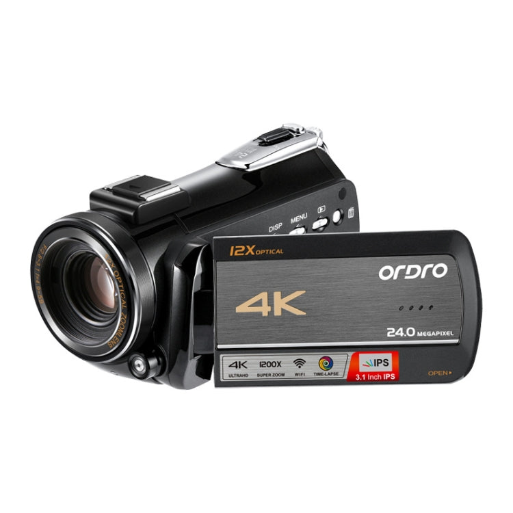 ORDRO AC5 4K 高清夜視 WiFi 12X 光學變焦數位攝影 DV 攝錄機，標準版，標準版 + 麥克風，標準版 + 麥克風 + 手持支架，標準版 + 麥克風 + 補光燈