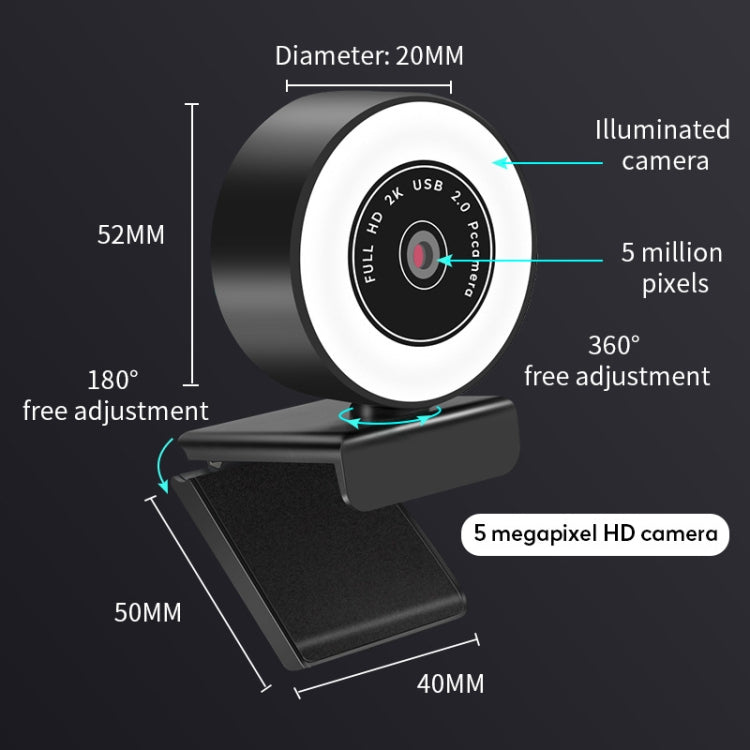 X98 USB 免驅動高清補光攝影機，附麥克風，720P、1080P、2K 自動對焦