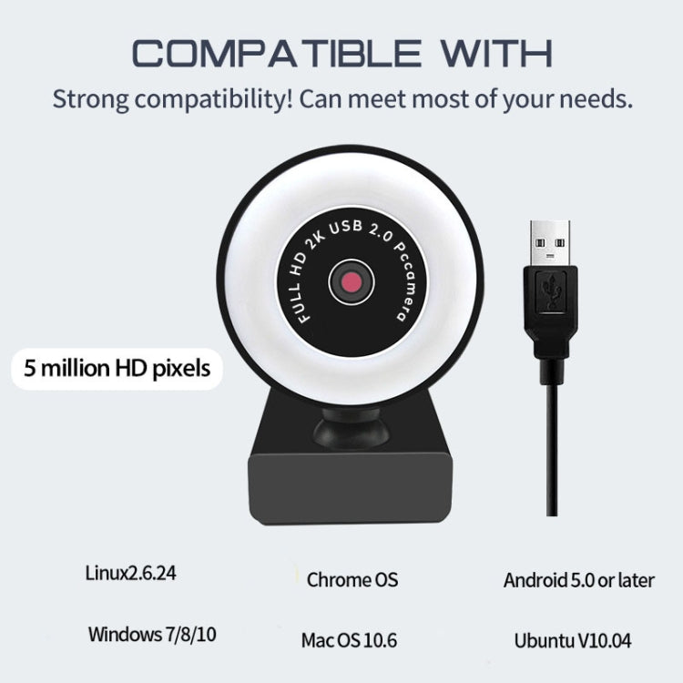 X98 USB 免驅動高清補光攝影機，附麥克風，720P、1080P、2K 自動對焦