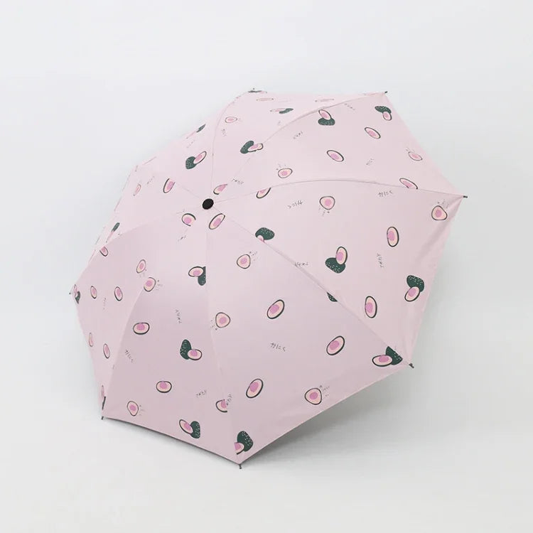 小清新女用晴雨傘 學生乙烯基三折簡約雙用晴雨傘，酪梨綠，酪梨白，酪梨粉，草莓白，草莓粉，桃子白，桃子粉
