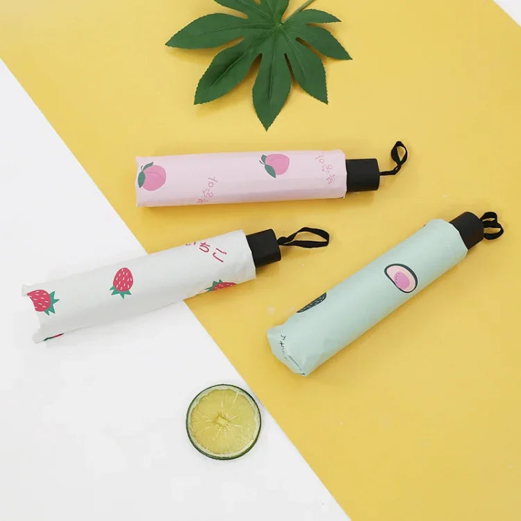 小清新女用晴雨傘 學生乙烯基三折簡約雙用晴雨傘，酪梨綠，酪梨白，酪梨粉，草莓白，草莓粉，桃子白，桃子粉