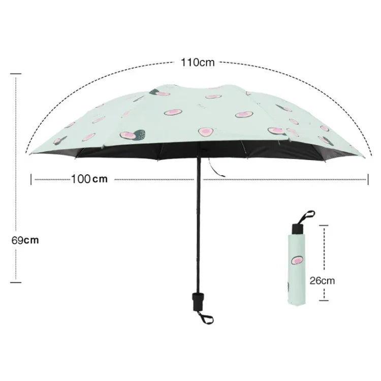 小清新女用晴雨傘 學生乙烯基三折簡約雙用晴雨傘，酪梨綠，酪梨白，酪梨粉，草莓白，草莓粉，桃子白，桃子粉