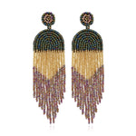 Ethnic Earrings Handmade Beaded Bohemian Tassel Earrings, Green E68671