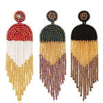 Ethnic Earrings Handmade Beaded Bohemian Tassel Earrings, Green E68671