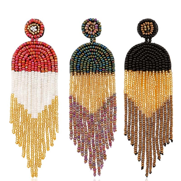Ethnic Earrings Handmade Beaded Bohemian Tassel Earrings, Green E68671