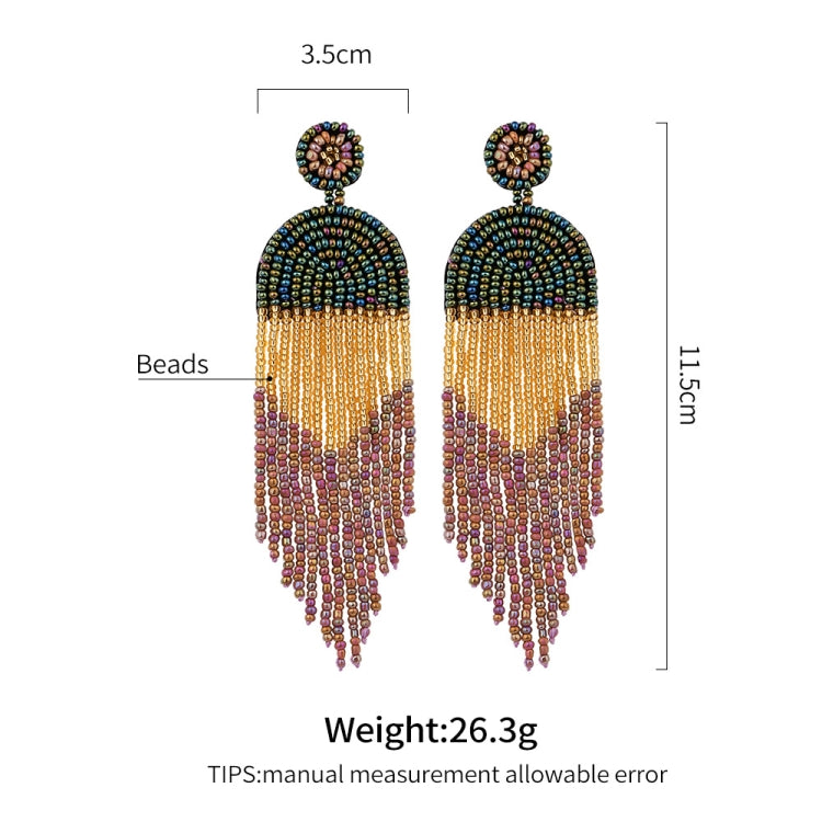 Ethnic Earrings Handmade Beaded Bohemian Tassel Earrings, Green E68671