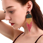 Ethnic Earrings Handmade Beaded Bohemian Tassel Earrings, Green E68671