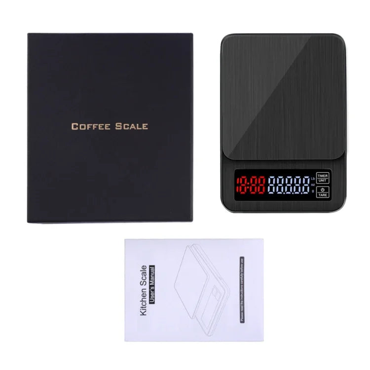家用手推咖啡秤USB供電智能廚房秤帶計時，3kg/0.1g，5kg/0.1g，10kg/1g