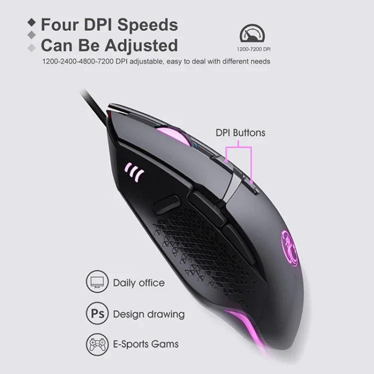 iMICE T91 8鍵 7200DPI USB有線發光電競滑鼠 線長：1.8米