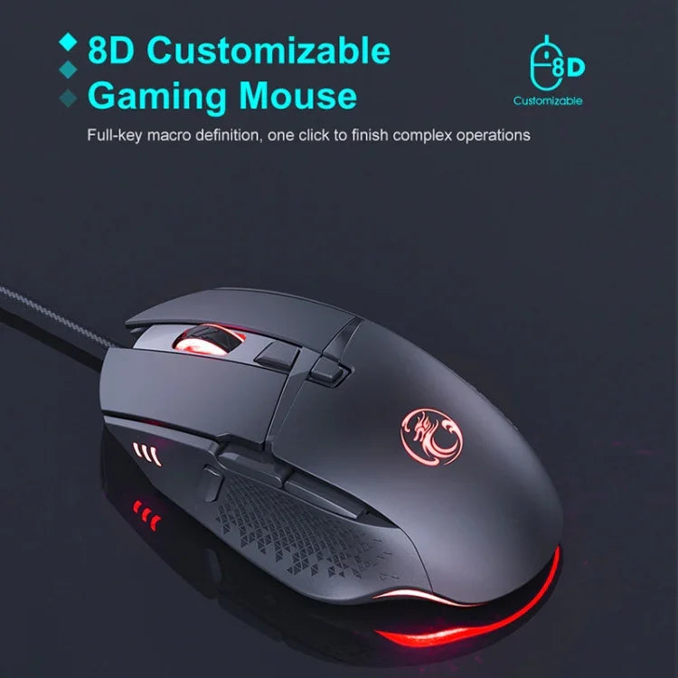 iMICE T91 8鍵 7200DPI USB有線發光電競滑鼠 線長：1.8米