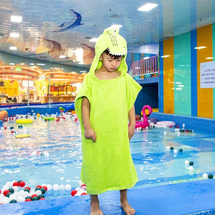 Cotton Cloak Home Bathroom Lengthen Children Wearable Bath Towel 70 cm, Pink Unicorn DP19S-4, Green Crocodile DP19S-5, Blue Shark DP19S-6