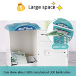 Simulation Password Fingerprint Sensor Unlocking Money Box Automatic Roll Money Safe ATM Piggy Bank, Pink, Blue