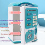 Simulation Password Fingerprint Sensor Unlocking Money Box Automatic Roll Money Safe ATM Piggy Bank, Pink, Blue