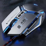 Inphic W-02 6鍵家用辦公發光巨集編程 USB 電腦機械遊戲有線滑鼠，W-02（金屬灰）