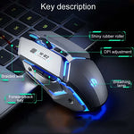 Inphic W-02 6鍵家用辦公發光巨集編程 USB 電腦機械遊戲有線滑鼠，W-02（金屬灰）