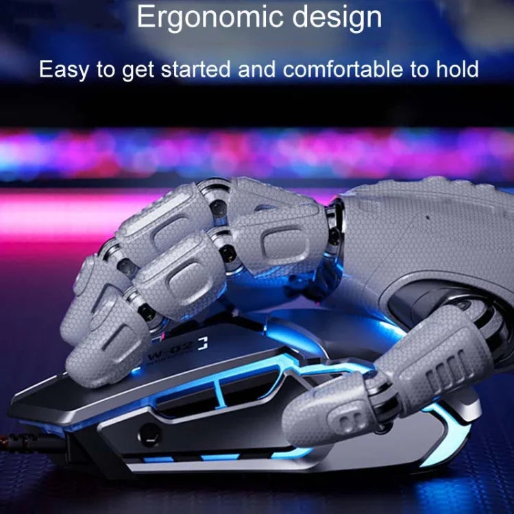 Inphic W-02 6鍵家用辦公發光巨集編程 USB 電腦機械遊戲有線滑鼠，W-02（金屬灰）