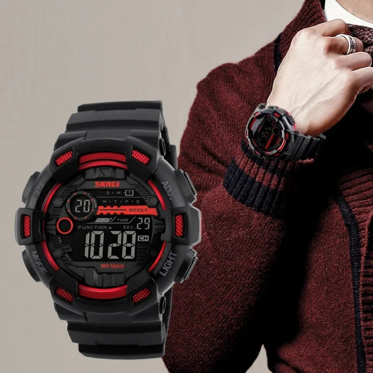 SKMEI 1243 Men Sports Watch Outdoor Waterproof Digital Watch, Red, Black, Golden