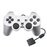 有線遊戲手柄 雙馬達震動 銀色燃油噴射遊戲手柄 適用於 PS2，適用於 PS2