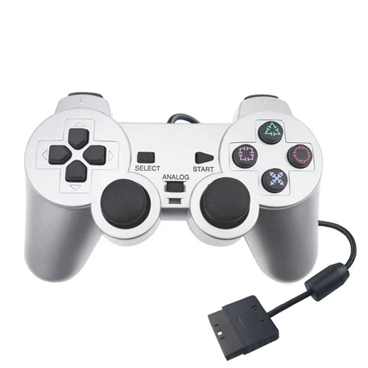 有線遊戲手柄 雙馬達震動 銀色燃油噴射遊戲手柄 適用於 PS2，適用於 PS2