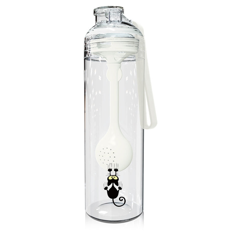 Cartoon Cat Pattern Tea Water Separation Plastic Cup With Spoon, White, Red, Blue, Black
