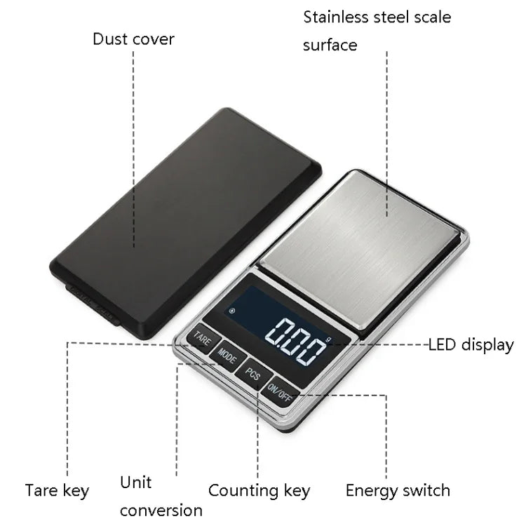 廚房不鏽鋼迷你便攜秤 高精度珠寶秤 電子秤，100g/0.01g，200g/0.01g，300g/0.01g，500g/0.01g，500g/0.1g