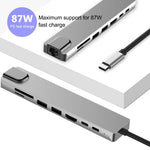 WC7367 8 合 1 87W Type-C 轉 PD+USB3.0/USB2.0+SD+TF+HDMI+RJ45+Type-C 擴充基座集線器，WC7367