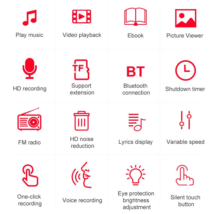 便攜藍牙觸控螢幕MP3播放器錄音機電子書，4GB、8GB、16GB、32GB